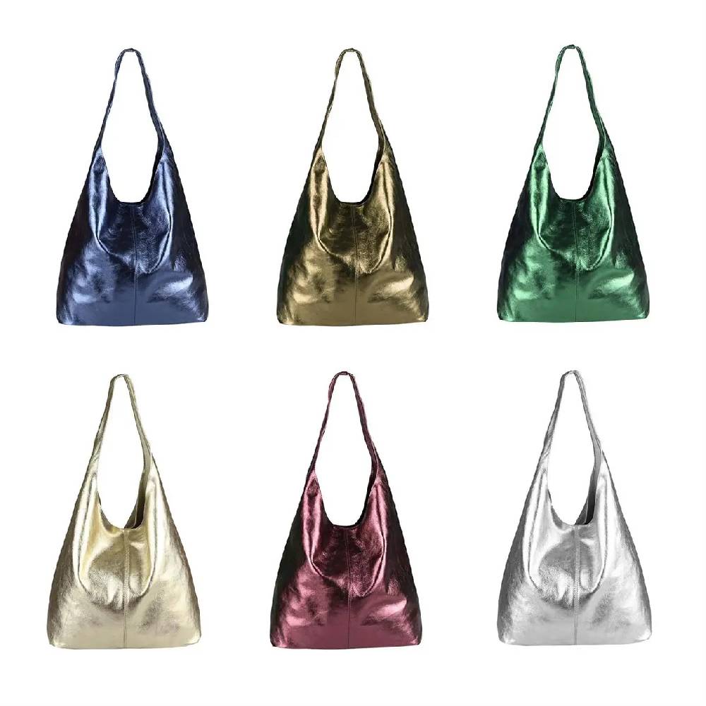 OBC MADE IN ITALY DAMEN LEDER TASCHE METALLIC Shopper Schultertasche Große Rabatte