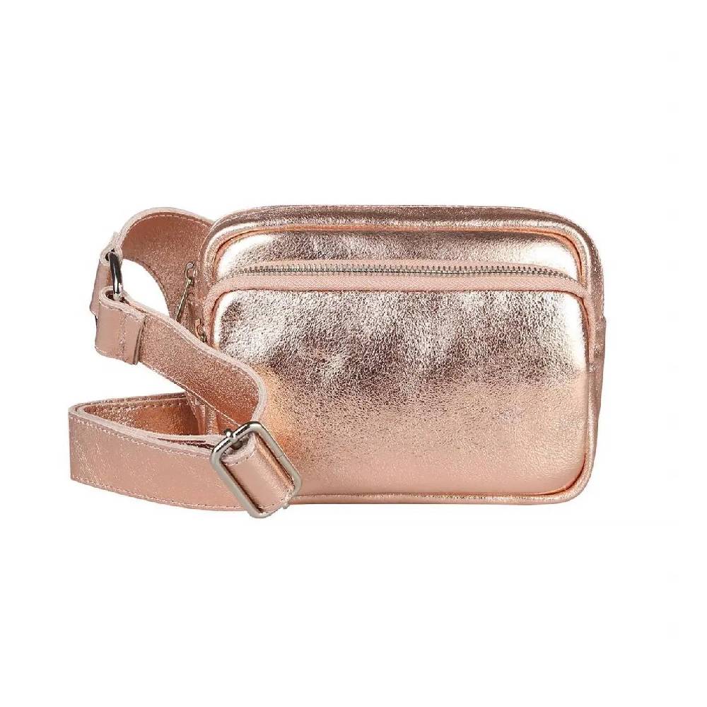 OBC Made in Italy Damen Leder Tasche Crossbody Metallic Hüfttasche Bauchtasche Umhängetasche Bodybag Schultertasche Handytasche Gürteltasche Saisonale Angebote