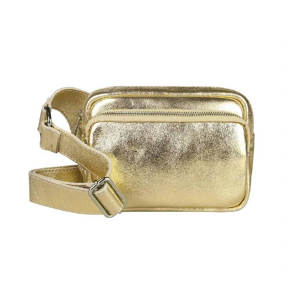 OBC Made in Italy Damen Leder Tasche Crossbody Metallic Hüfttasche Bauchtasche Umhängetasche Bodybag Schultertasche Handytasche Gürteltasche Saisonale Angebote