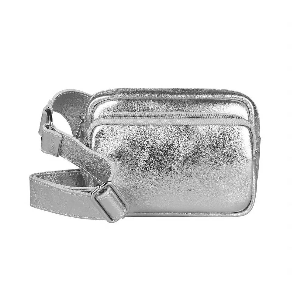 OBC Made in Italy Damen Leder Tasche Crossbody Metallic Hüfttasche Bauchtasche Umhängetasche Bodybag Schultertasche Handytasche Gürteltasche Saisonale Angebote