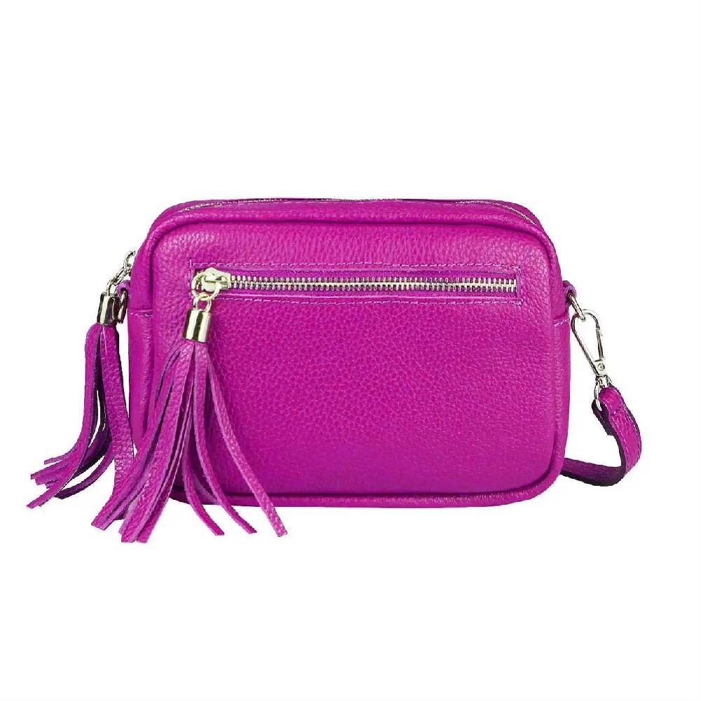 OBC Made in Italy DAMEN LEDER TASCHE Umhängetasche Schultertasche Beuteltasche Cross-Over Cross Bag Glattleder Schmucktasche Fransen Ledertasche JETZT KAUFEN