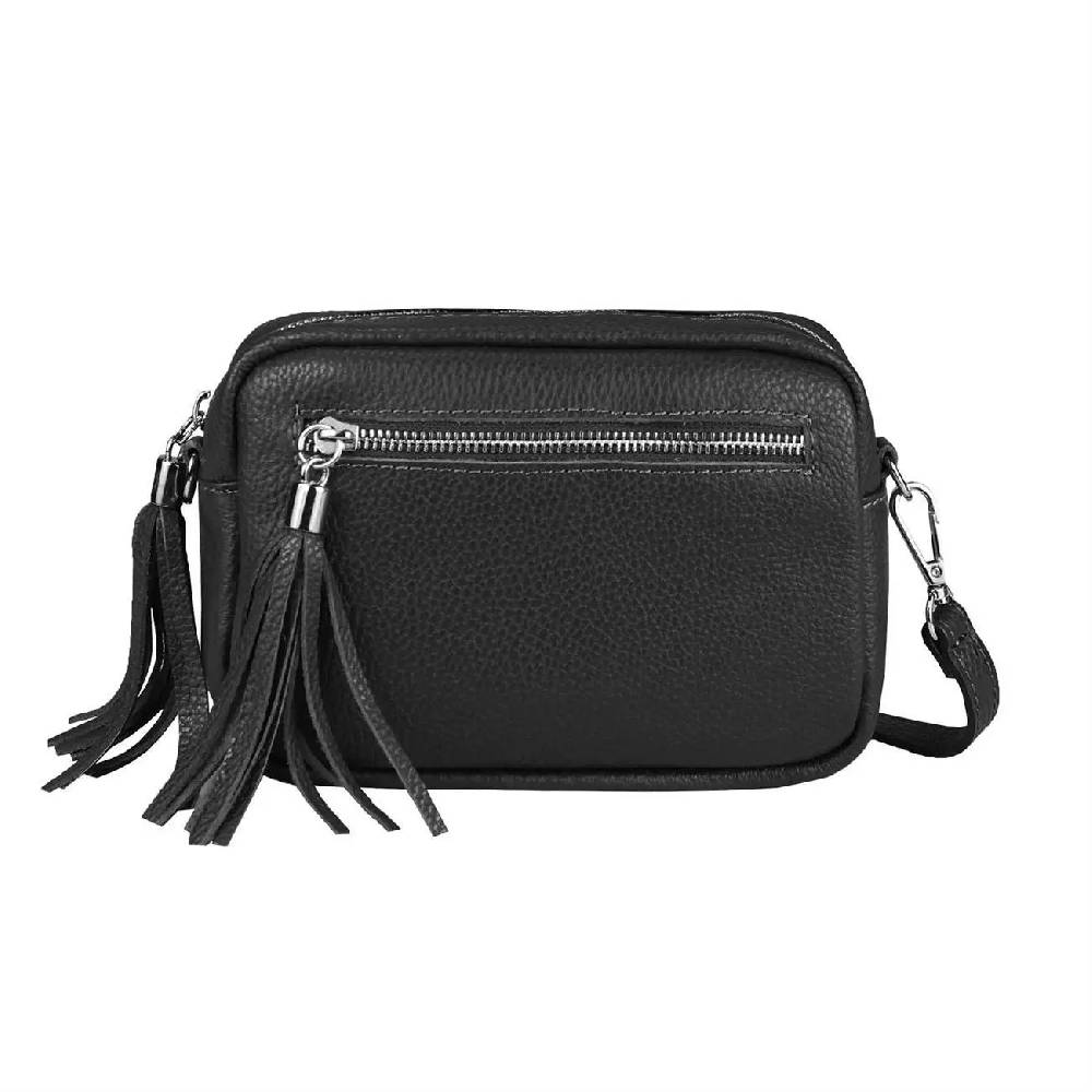 OBC Made in Italy DAMEN LEDER TASCHE Umhängetasche Schultertasche Beuteltasche Cross-Over Cross Bag Glattleder Schmucktasche Fransen Ledertasche JETZT KAUFEN