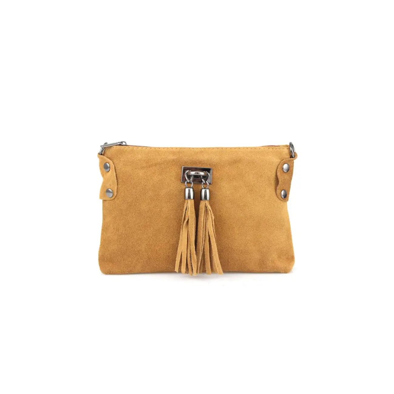 Made in Italy DAMEN LEDER Clutch TASCHE Wildleder Handtasche Umhängetasche Ledertasche Schultertasche Beuteltasche Fransen Cross-Over Bis zu 50% Rabatt