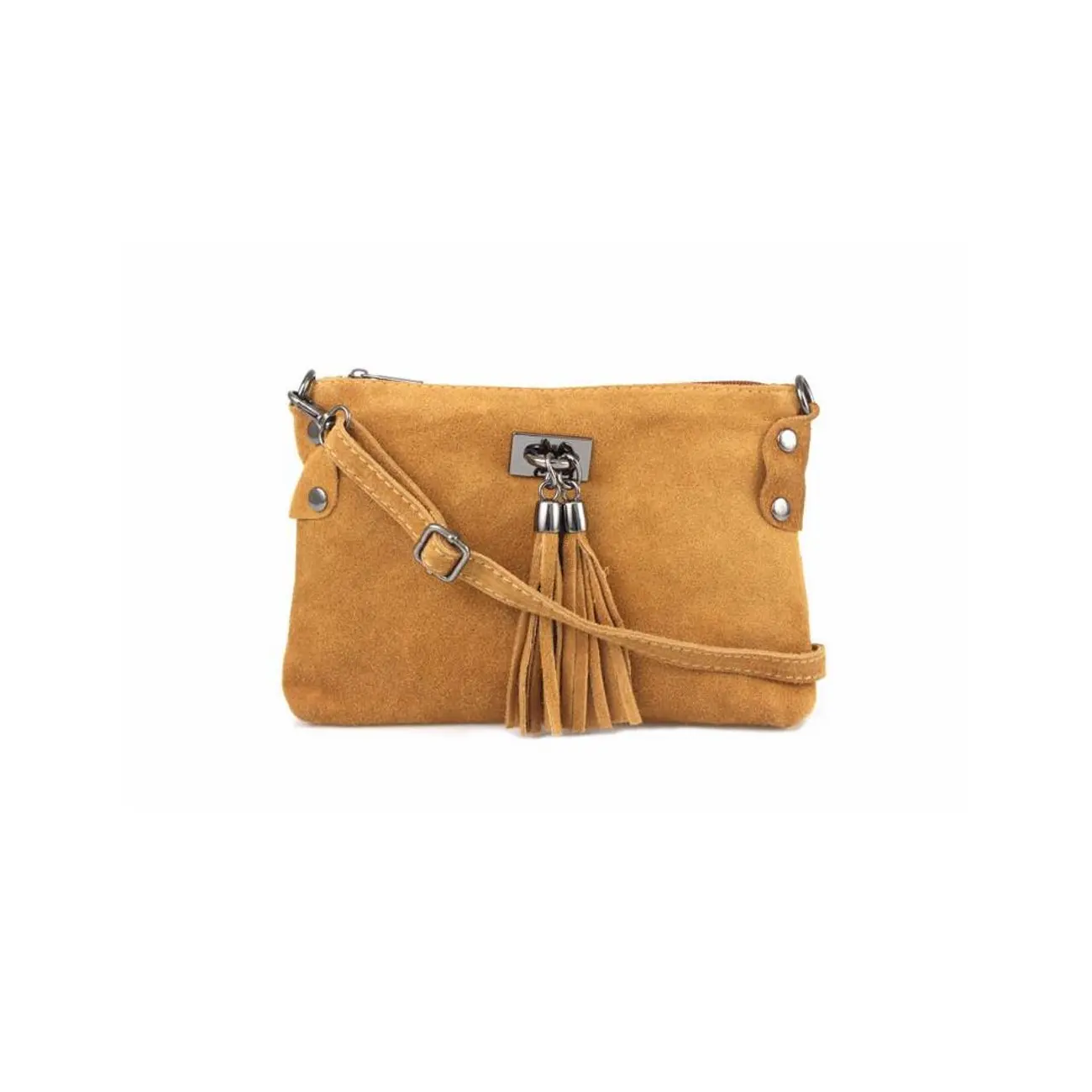 Made in Italy DAMEN LEDER Clutch TASCHE Wildleder Handtasche Umhängetasche Ledertasche Schultertasche Beuteltasche Fransen Cross-Over Bis zu 50% Rabatt