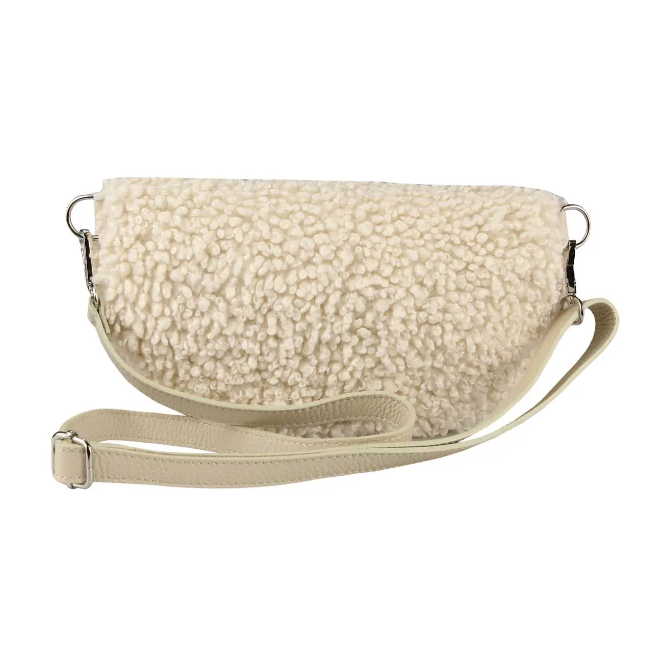 OBC Made in Italy Damen Teddyfell Tasche Leder Jeans Plüsch Bauchtasche Hüfttasche Schultertasche Bodybag Umhängetasche Crossbody Teddyplüsch Handytasche Crossbag Gürteltasche Kostenloser Versand international