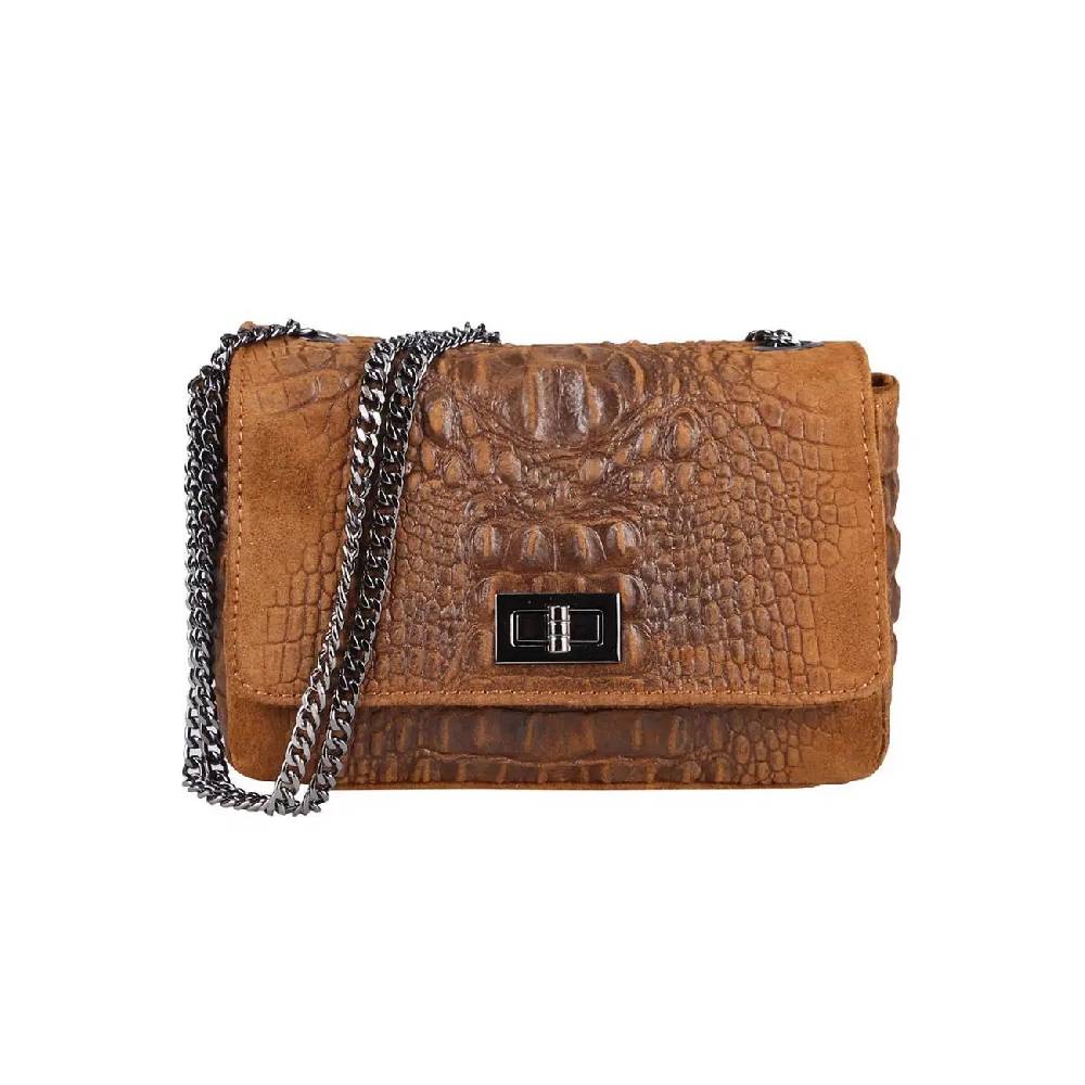 Made in Italy Damen Leder Tasche Kroko-Prägung Kette Henkeltasche Clutch Wildleder Handtasche Ledertasche Schultertasche Begrenzt auf 3 Tage