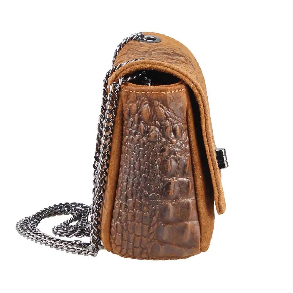 Made in Italy Damen Leder Tasche Kroko-Prägung Kette Henkeltasche Clutch Wildleder Handtasche Ledertasche Schultertasche Begrenzt auf 3 Tage
