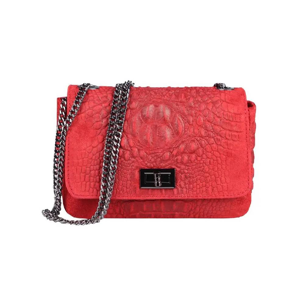 Made in Italy Damen Leder Tasche Kroko-Prägung Kette Henkeltasche Clutch Wildleder Handtasche Ledertasche Schultertasche Begrenzt auf 3 Tage