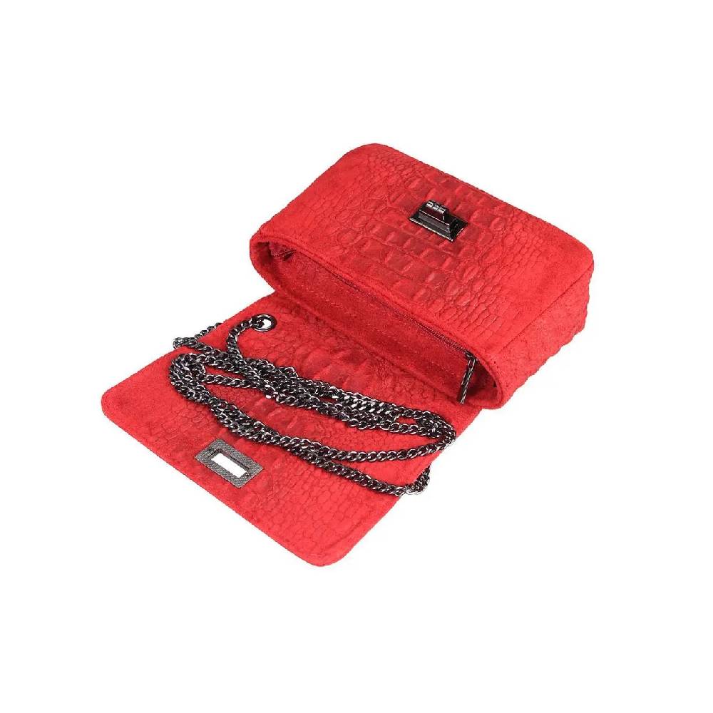 Made in Italy Damen Leder Tasche Kroko-Prägung Kette Henkeltasche Clutch Wildleder Handtasche Ledertasche Schultertasche Begrenzt auf 3 Tage