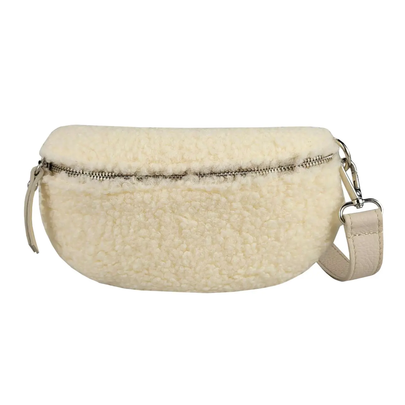 Made in Italy DAMEN LEDER Gürteltasche Crossbody Teddyfell Bauchtasche Hüfttasche Kunstfell Umhängetasche Brusttasche CrossOver Bodybag Schultertasche Teddy Pelz Fell Plüsch Auslauf