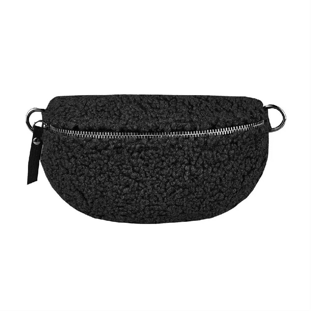 Made in Italy DAMEN LEDER Gürteltasche Crossbody Teddyfell Bauchtasche Hüfttasche Kunstfell Umhängetasche Brusttasche CrossOver Bodybag Schultertasche Teddy Pelz Fell Plüsch Auslauf