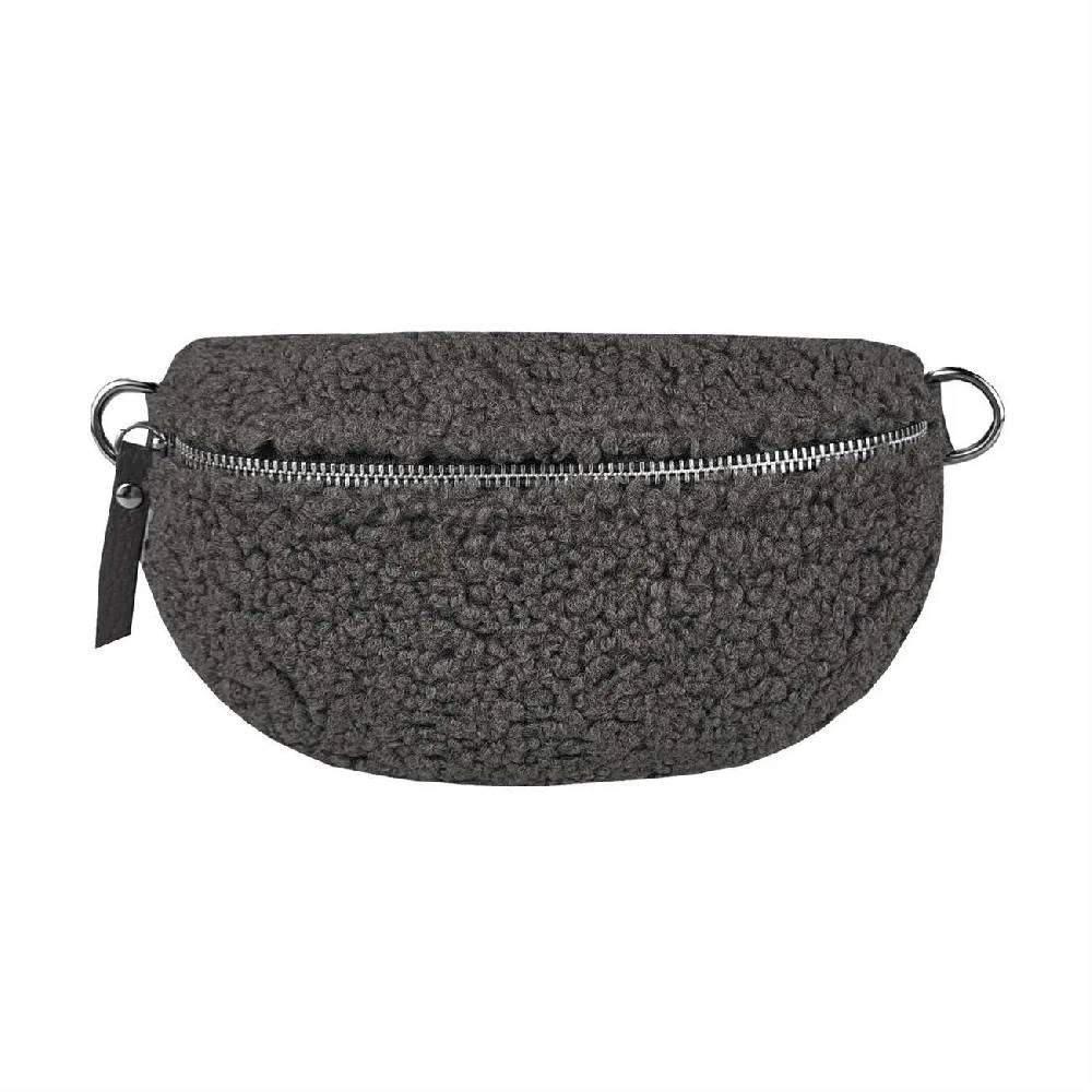 Made in Italy DAMEN LEDER Gürteltasche Crossbody Teddyfell Bauchtasche Hüfttasche Kunstfell Umhängetasche Brusttasche CrossOver Bodybag Schultertasche Teddy Pelz Fell Plüsch Auslauf