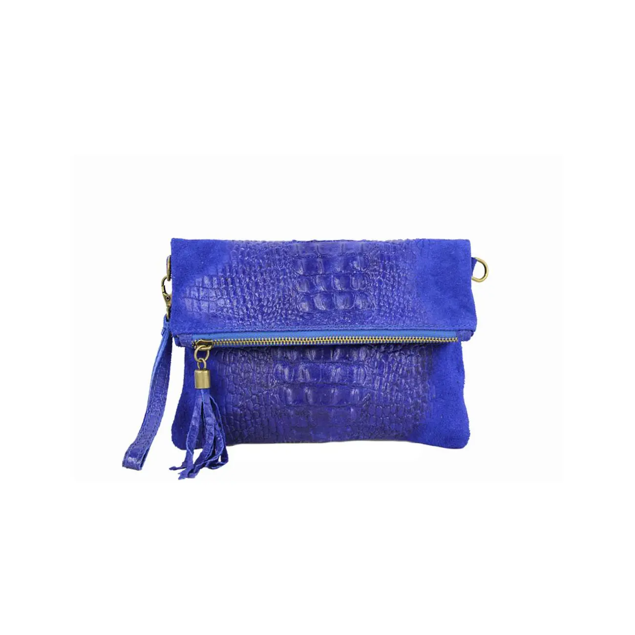 OBC Made in Italy DAMEN echt LEDER Clutch TASCHE Kroko Wildleder Handtasche Umhängetasche Ledertasche Schultertasche Fransen Cross-Over im Angebot
