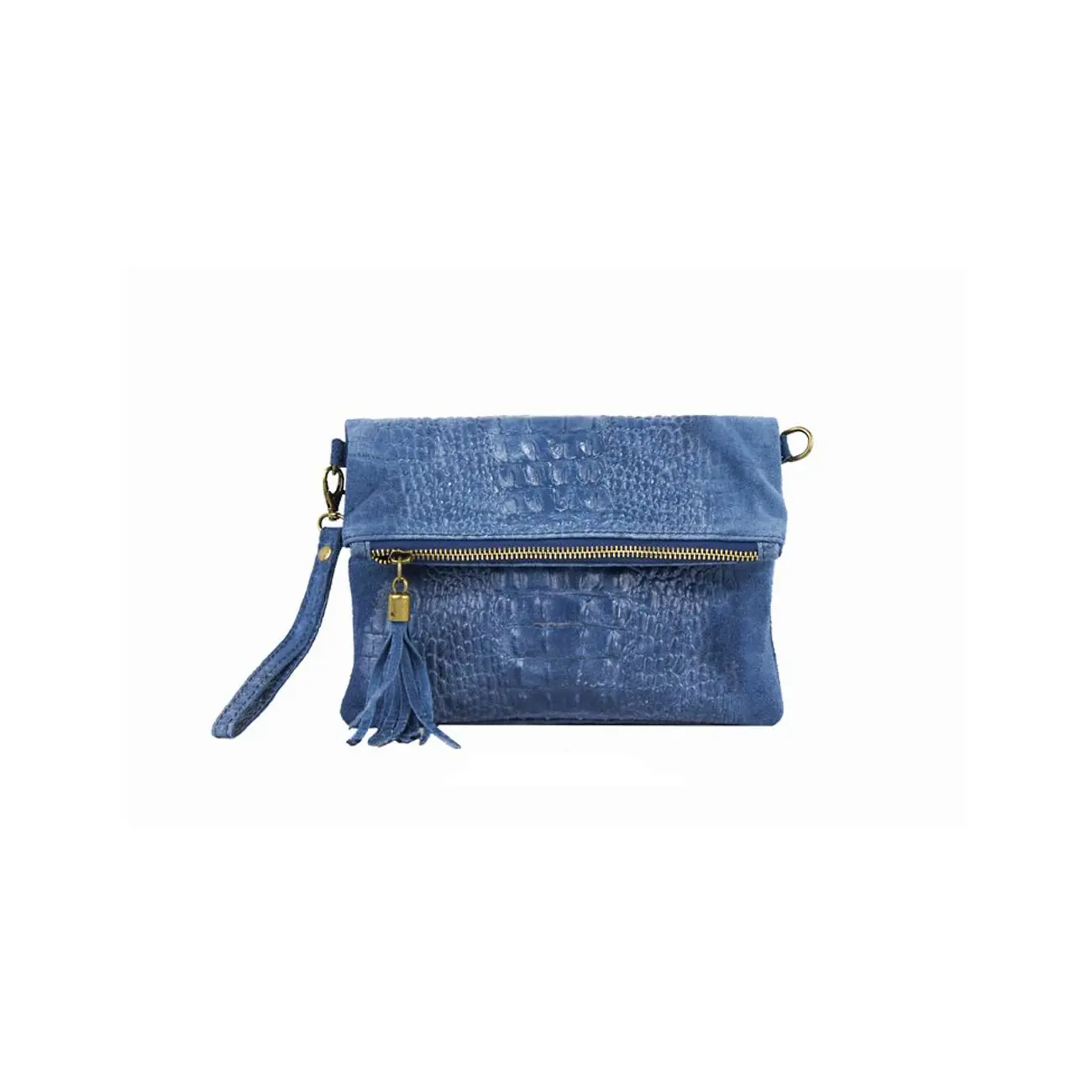 OBC Made in Italy DAMEN echt LEDER Clutch TASCHE Kroko Wildleder Handtasche Umhängetasche Ledertasche Schultertasche Fransen Cross-Over im Angebot
