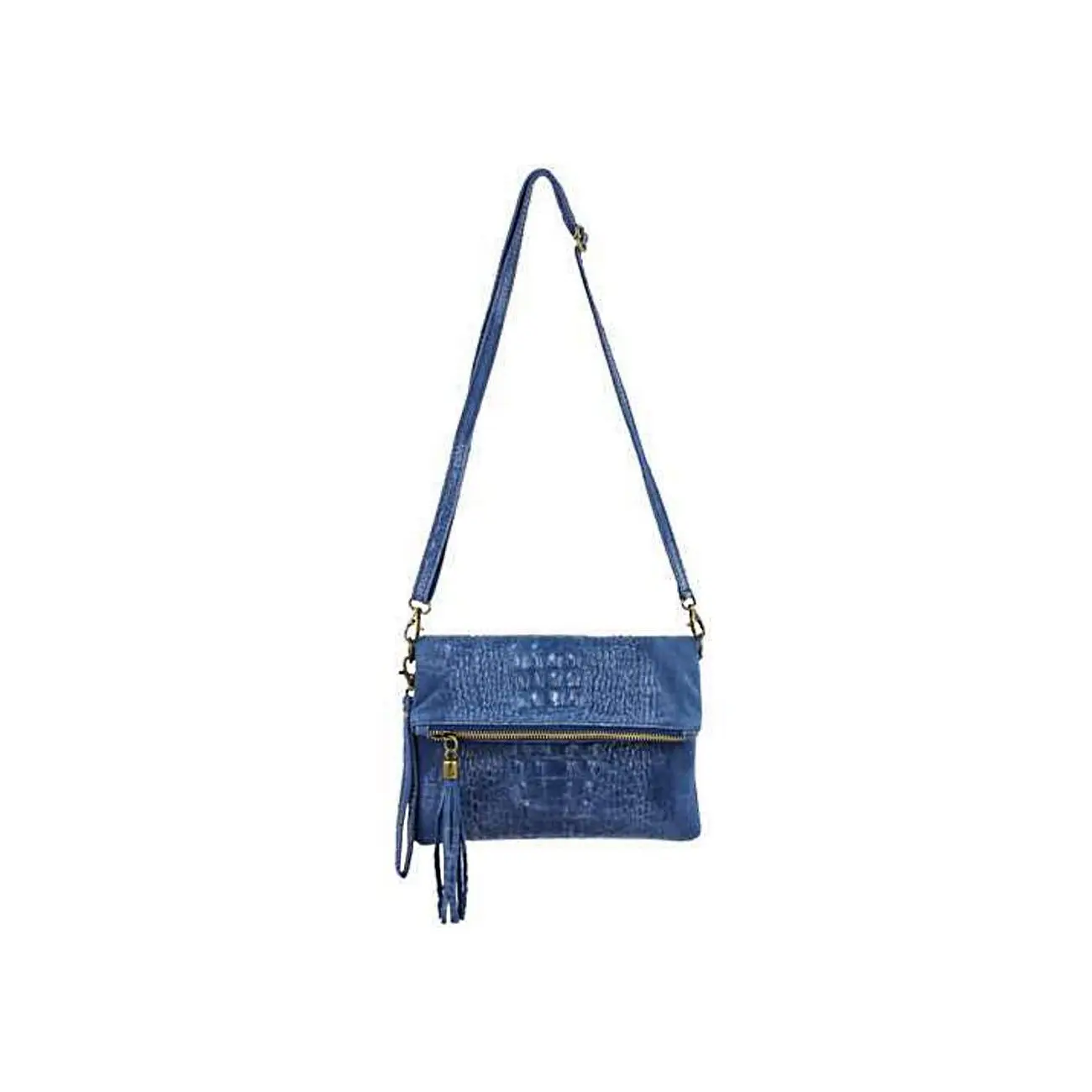 OBC Made in Italy DAMEN echt LEDER Clutch TASCHE Kroko Wildleder Handtasche Umhängetasche Ledertasche Schultertasche Fransen Cross-Over im Angebot