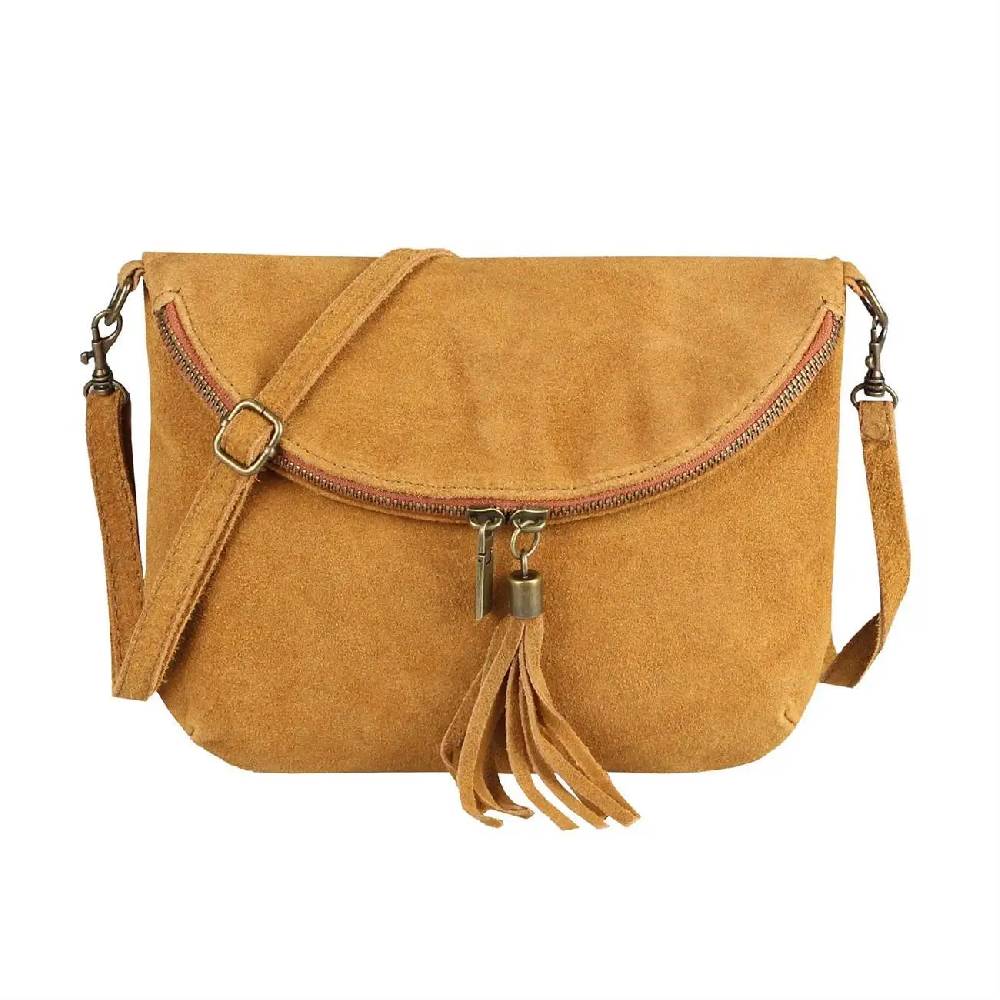 Made in Italy DAMEN LEDER TASCHE Henkeltasche Wildleder Handtasche Umhängetasche Ledertasche Schultertasche Beuteltasche Fransen Cross-Over Clutchtasche Kostenloser Versand
