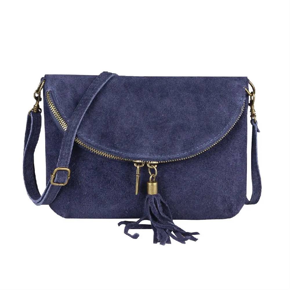 Made in Italy DAMEN LEDER TASCHE Henkeltasche Wildleder Handtasche Umhängetasche Ledertasche Schultertasche Beuteltasche Fransen Cross-Over Clutchtasche Kostenloser Versand