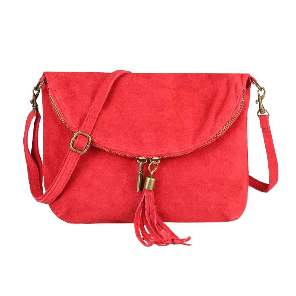 Made in Italy DAMEN LEDER TASCHE Henkeltasche Wildleder Handtasche Umhängetasche Ledertasche Schultertasche Beuteltasche Fransen Cross-Over Clutchtasche Kostenloser Versand