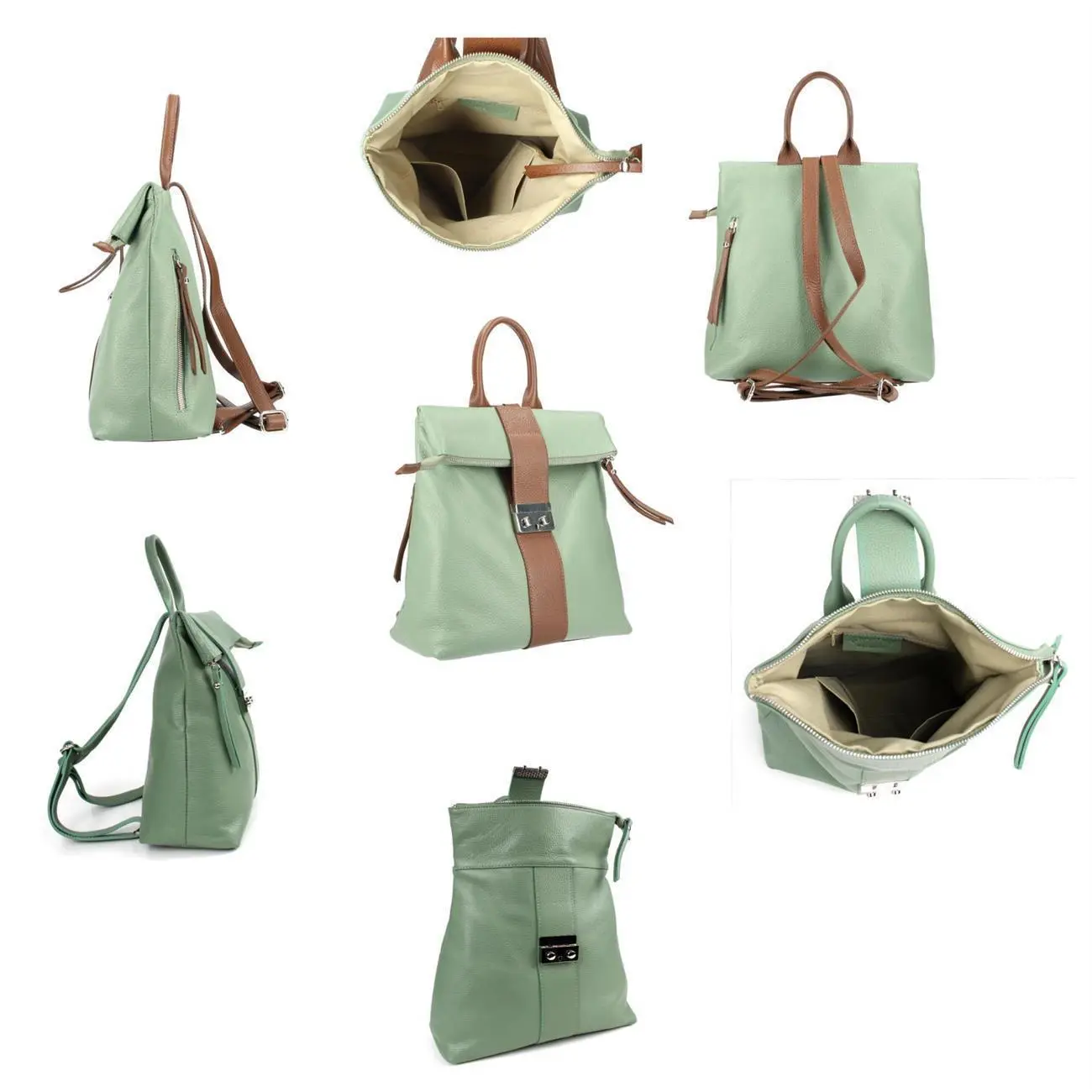 Made in Italy XL Damen Leder Roll Top Rucksack Cityrucksack Shopper Handtasche Schultertasche Ledertasche Freizeitrucksack Tasche Limitierter Zeitrabatt