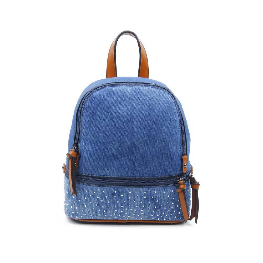 OBC DAMEN MÄDCHEN JEANS RUCKSACK BACKPACK Strasssteine Glitzer Denim Baumwolle Cityrucksack Stadtrucksack Schultertasche Handtasche Black Friday