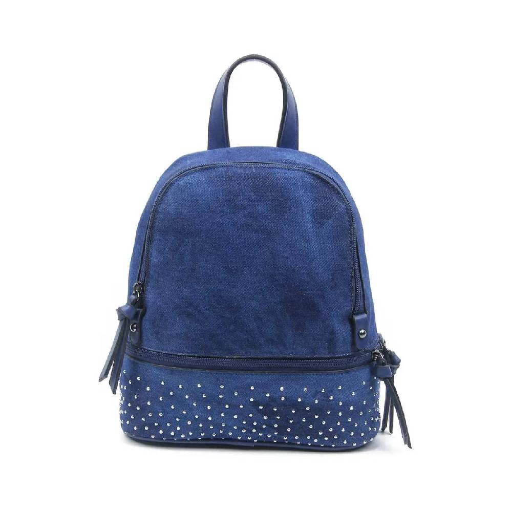 OBC DAMEN MÄDCHEN JEANS RUCKSACK BACKPACK Strasssteine Glitzer Denim Baumwolle Cityrucksack Stadtrucksack Schultertasche Handtasche Black Friday