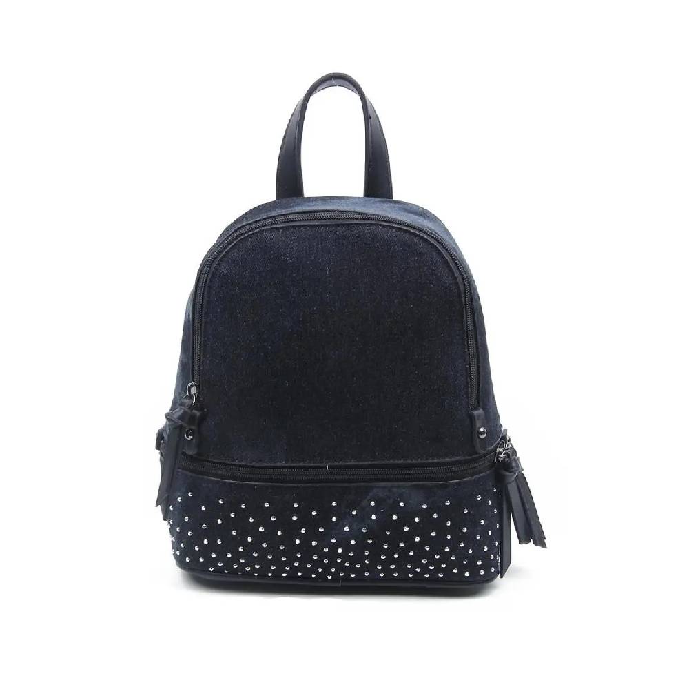 OBC DAMEN MÄDCHEN JEANS RUCKSACK BACKPACK Strasssteine Glitzer Denim Baumwolle Cityrucksack Stadtrucksack Schultertasche Handtasche Black Friday