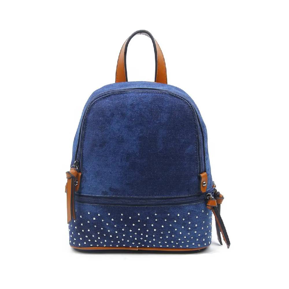 OBC DAMEN MÄDCHEN JEANS RUCKSACK BACKPACK Strasssteine Glitzer Denim Baumwolle Cityrucksack Stadtrucksack Schultertasche Handtasche Black Friday