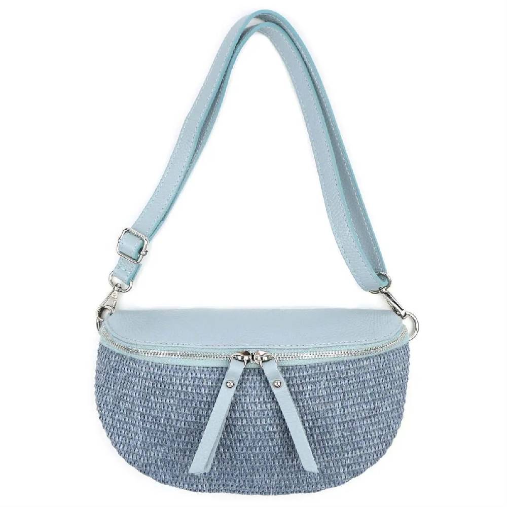Made in Italy Damen Leder Tasche Basttasche Schultertasche Gürteltasche Sommer Strandtasche Crossbody Bauchtasche Umhängetasche Cross-Over Bodybag Handytasche Geflochten Bast Abendtasche Blitzangebot