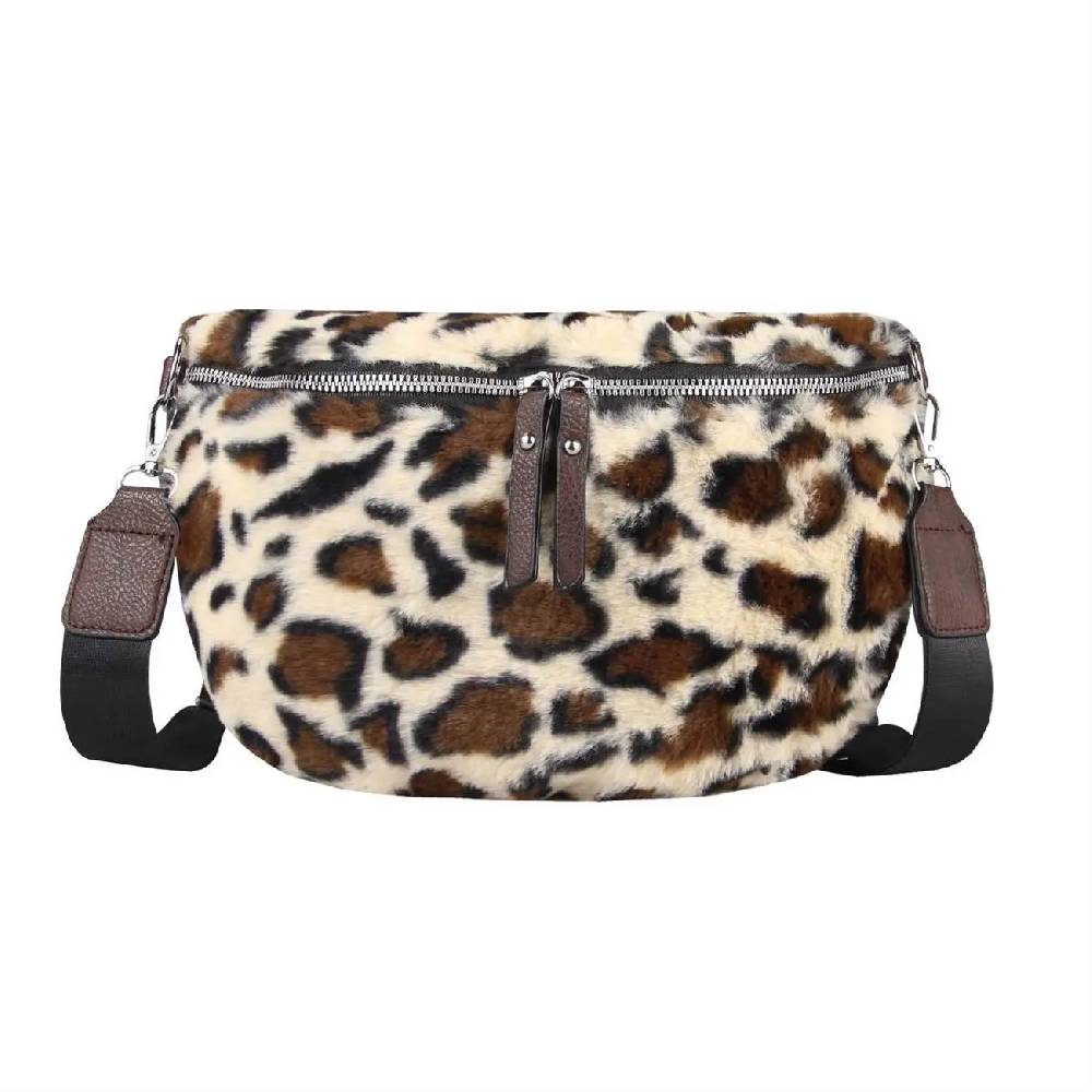 OBC DAMEN LEOPARDEN PRINT Tasche Teddyfell Plüsch Bauchtasche Hüfttasche Schultertasche Fell Bodybag Umhängetasche Crossbody Teddyplüsch Handytasche Crossbag Gürteltasche Wintertasche Große Rabatte