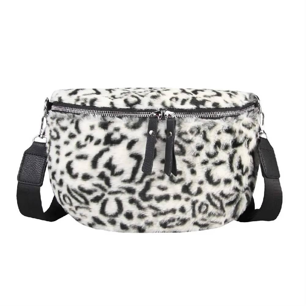 OBC DAMEN LEOPARDEN PRINT Tasche Teddyfell Plüsch Bauchtasche Hüfttasche Schultertasche Fell Bodybag Umhängetasche Crossbody Teddyplüsch Handytasche Crossbag Gürteltasche Wintertasche Große Rabatte