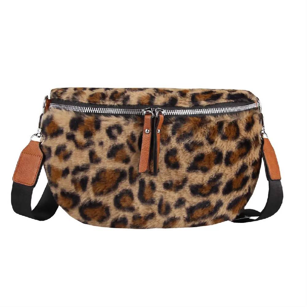 OBC DAMEN LEOPARDEN PRINT Tasche Teddyfell Plüsch Bauchtasche Hüfttasche Schultertasche Fell Bodybag Umhängetasche Crossbody Teddyplüsch Handytasche Crossbag Gürteltasche Wintertasche Große Rabatte
