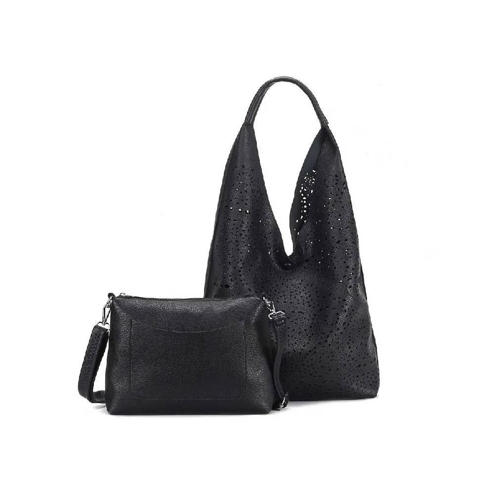 OBC DAMEN TASCHE XXL SET 2in1 Shopper Hobo Bag Schultertasche Cross Over Body Bag Umhängetasche Beuteltasche Handtasche Leder Optik zollfrei
