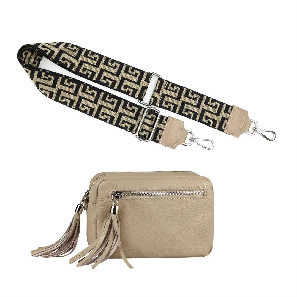 OBC Made in Italy DAMEN LEDER TASCHE mit extra breitem Zusatz Tragegurt Umhängetasche Schultertasche Beuteltasche Cross-Over Cross Bag Glattleder Schmucktasche Fransen Ledertasche 50% Rabatt für begrenzte Zeit
