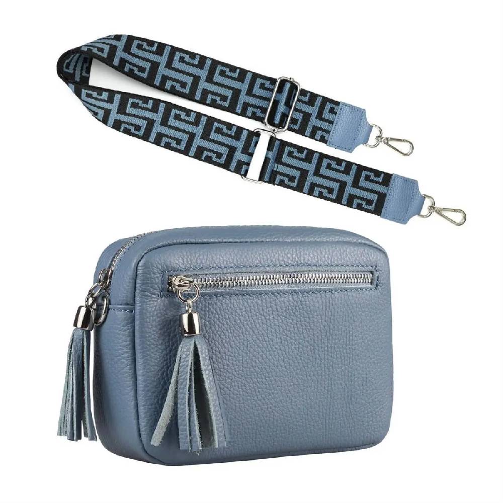 OBC Made in Italy DAMEN LEDER TASCHE mit extra breitem Zusatz Tragegurt Umhängetasche Schultertasche Beuteltasche Cross-Over Cross Bag Glattleder Schmucktasche Fransen Ledertasche 50% Rabatt für begrenzte Zeit
