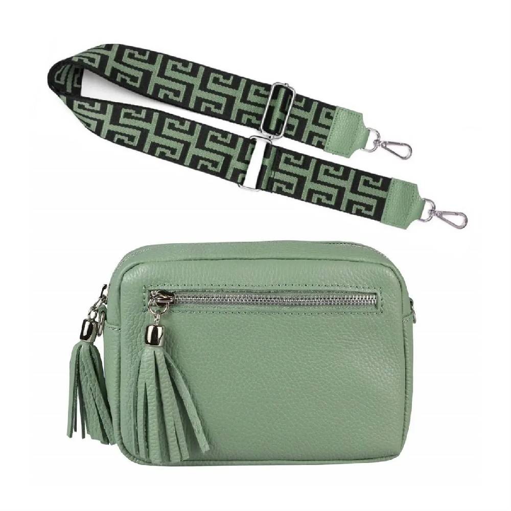 OBC Made in Italy DAMEN LEDER TASCHE mit extra breitem Zusatz Tragegurt Umhängetasche Schultertasche Beuteltasche Cross-Over Cross Bag Glattleder Schmucktasche Fransen Ledertasche 50% Rabatt für begrenzte Zeit
