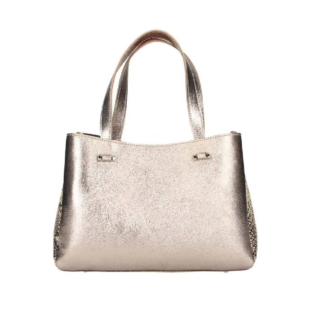 Made in Italy DAMEN LEDERTASCHE Shopper Schultertasche Handtasche Umhängetasche Metallic Python Muster Auslauf