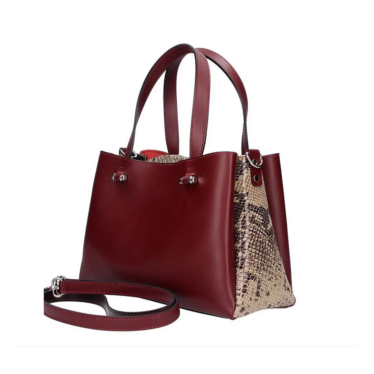 Made in Italy DAMEN LEDERTASCHE Shopper Schultertasche Handtasche Umhängetasche Metallic Python Muster Auslauf
