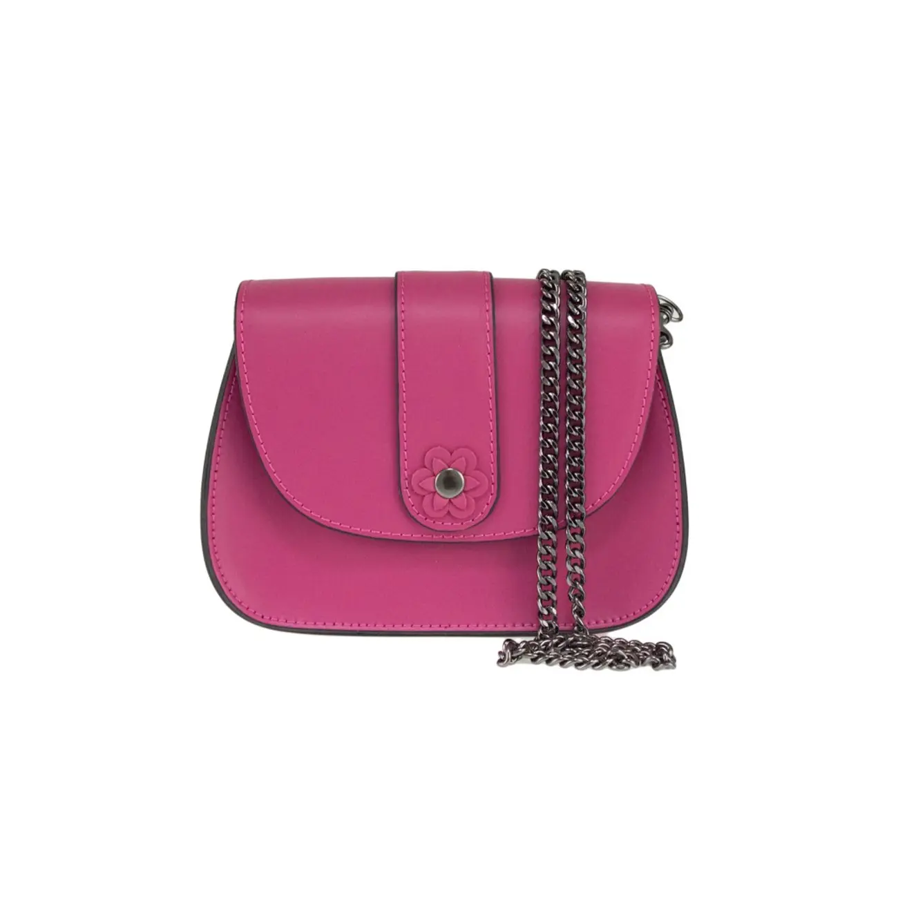Made in Italy DAMEN LEDER TASCHE Clutch mit BLUME Applikation & Kette Umhängetasche Ledertasche Schultertasche Cross-Over Schmucktasche Nieten Messenger Bag Weihnachtsangebot