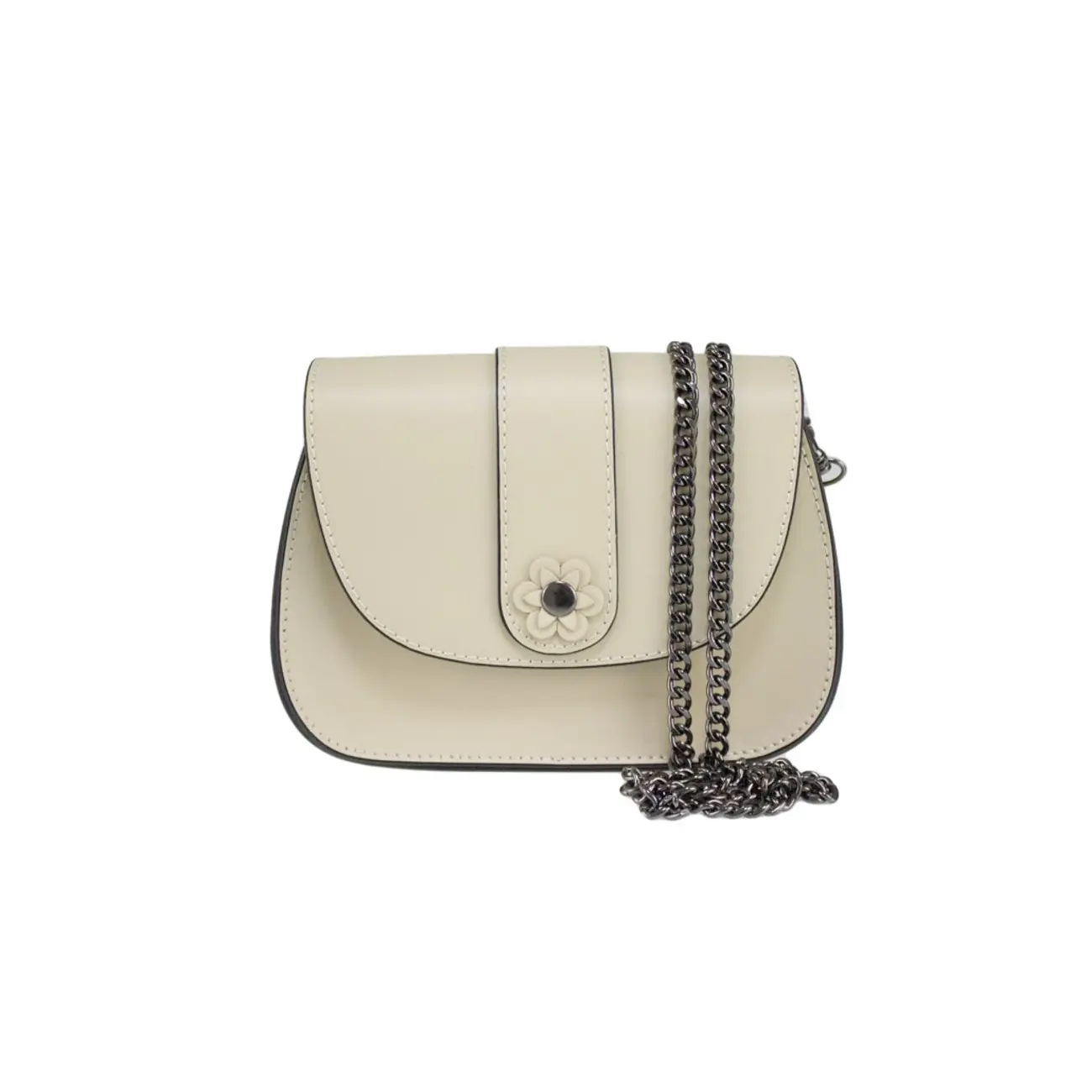 Made in Italy DAMEN LEDER TASCHE Clutch mit BLUME Applikation & Kette Umhängetasche Ledertasche Schultertasche Cross-Over Schmucktasche Nieten Messenger Bag Weihnachtsangebot