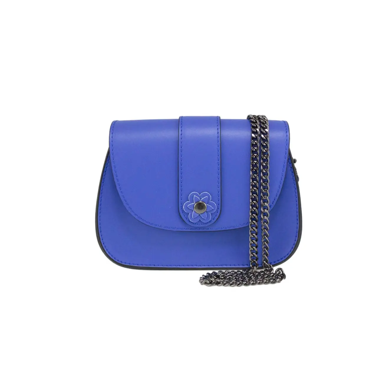 Made in Italy DAMEN LEDER TASCHE Clutch mit BLUME Applikation & Kette Umhängetasche Ledertasche Schultertasche Cross-Over Schmucktasche Nieten Messenger Bag Weihnachtsangebot