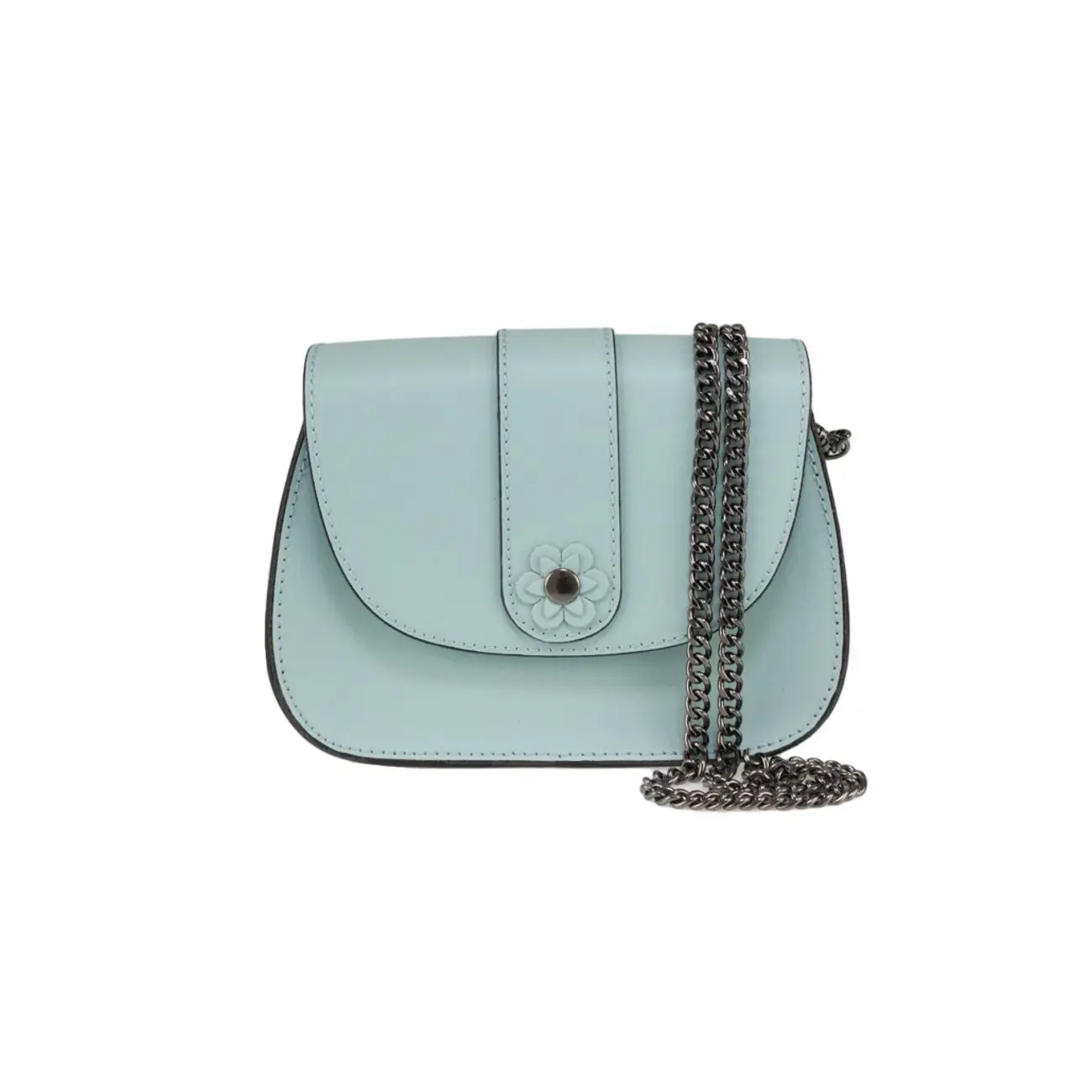 Made in Italy DAMEN LEDER TASCHE Clutch mit BLUME Applikation & Kette Umhängetasche Ledertasche Schultertasche Cross-Over Schmucktasche Nieten Messenger Bag Weihnachtsangebot