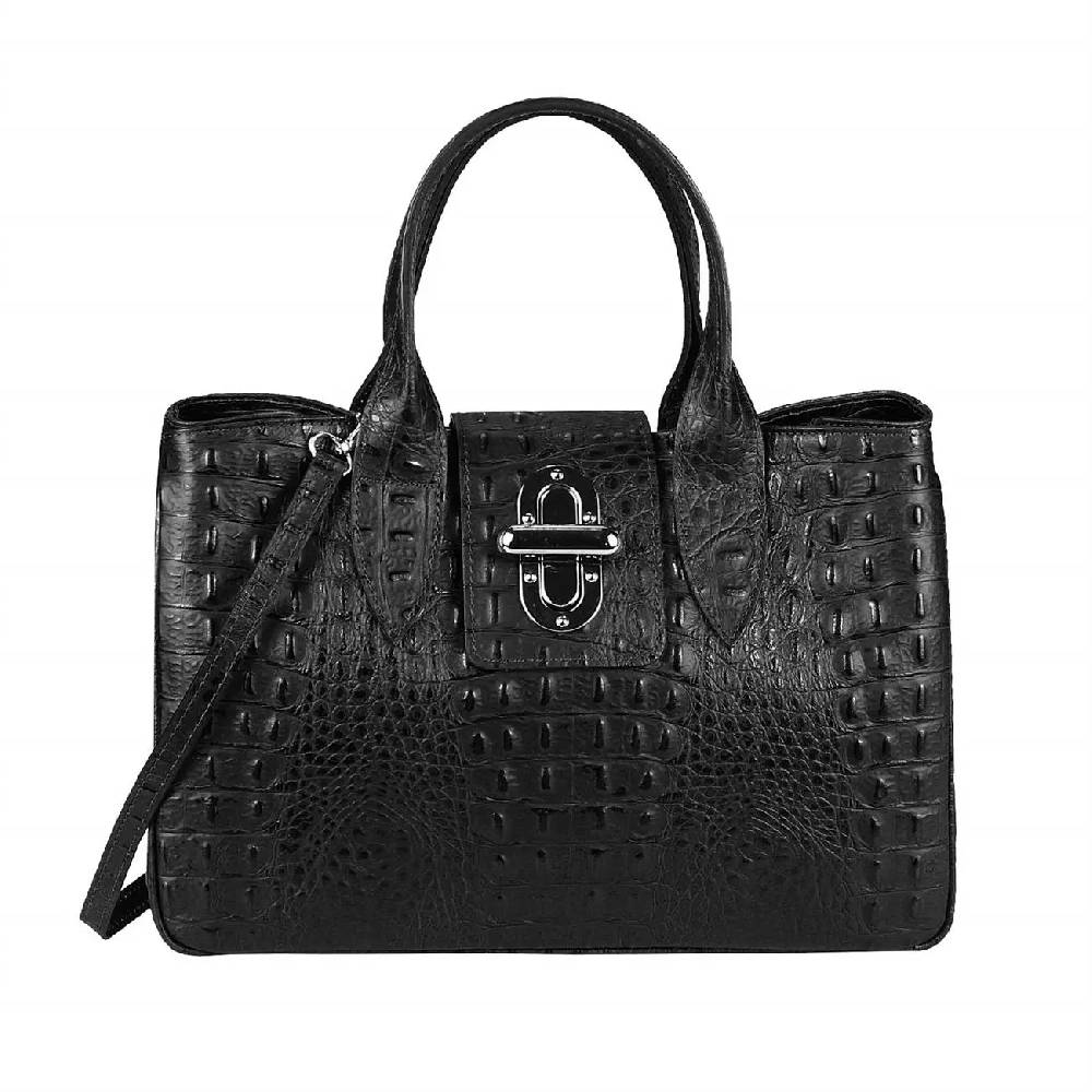OBC Made in Italy Damen Echt Leder Tasche Business Shopper Glattleder oder Kroko Print Prägung Henkeltasche Schultertasche Handtasche Ledertasche Umhängetasche Hobo Tote Bag Lagerräumung
