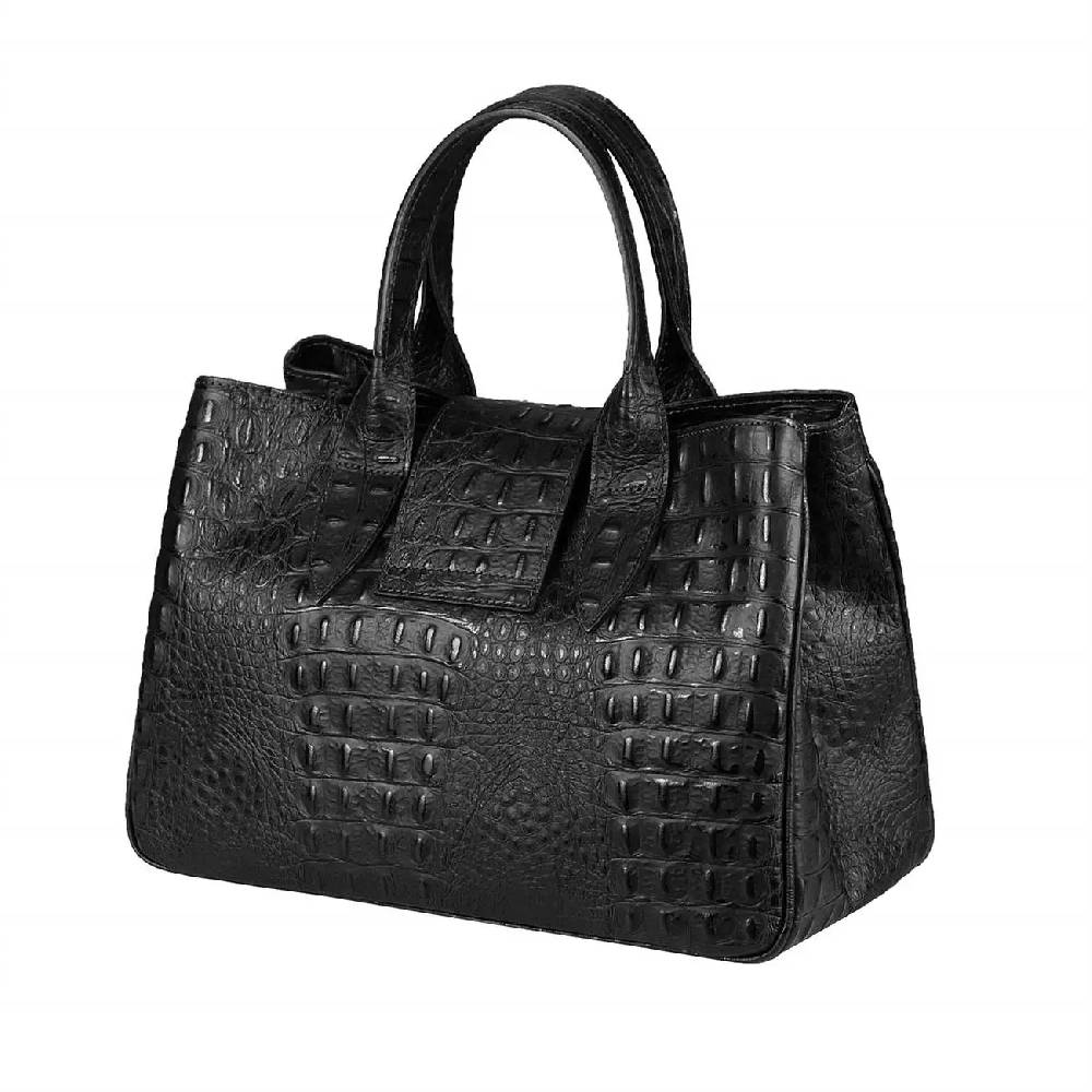 OBC Made in Italy Damen Echt Leder Tasche Business Shopper Glattleder oder Kroko Print Prägung Henkeltasche Schultertasche Handtasche Ledertasche Umhängetasche Hobo Tote Bag Lagerräumung