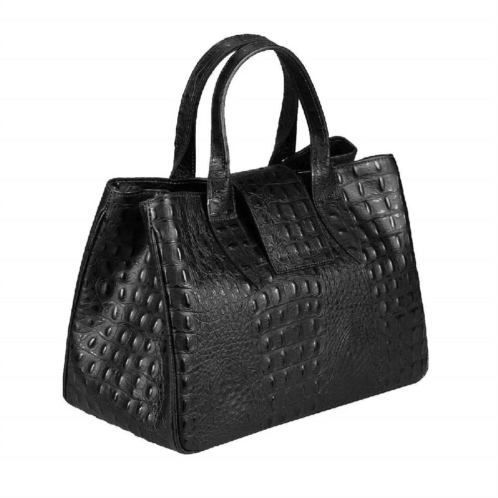 OBC Made in Italy Damen Echt Leder Tasche Business Shopper Glattleder oder Kroko Print Prägung Henkeltasche Schultertasche Handtasche Ledertasche Umhängetasche Hobo Tote Bag Lagerräumung
