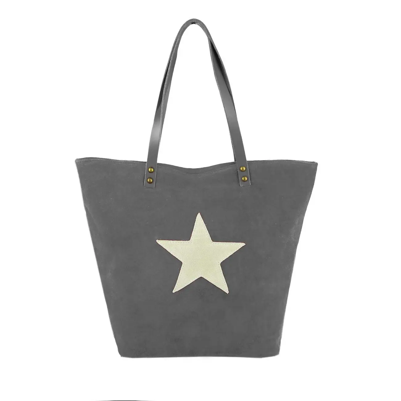 OBC Made in Italy Damen Tasche Leder Velourleder Wildleder Stern Shopper Schultertasche Umhängetasche Online Outlet