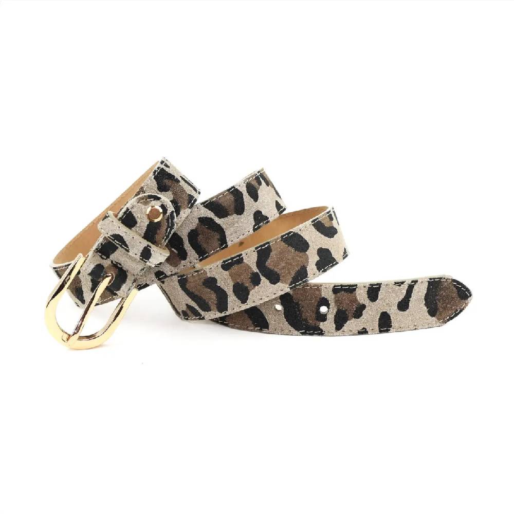 Made in Italy Damen Ledergürtel Leo-Muster Wildleder Hüftgürtel Taillengürtel Rindleder Gürtel Vintage 3cm breit Begrenzte Freigabe