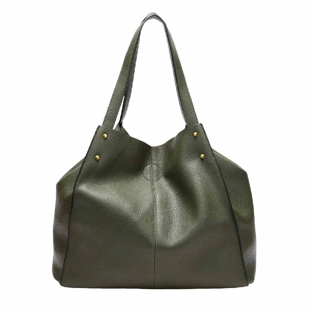 OBC DAMEN TASCHE XXL SET 2in1 Shopper Handtasche Hobo Bag Schultertasche Cross Over Body Bag Umhängetasche Crossbody Beuteltasche Leder Optik DIN-A4 Nieten Kostenloser Versand international