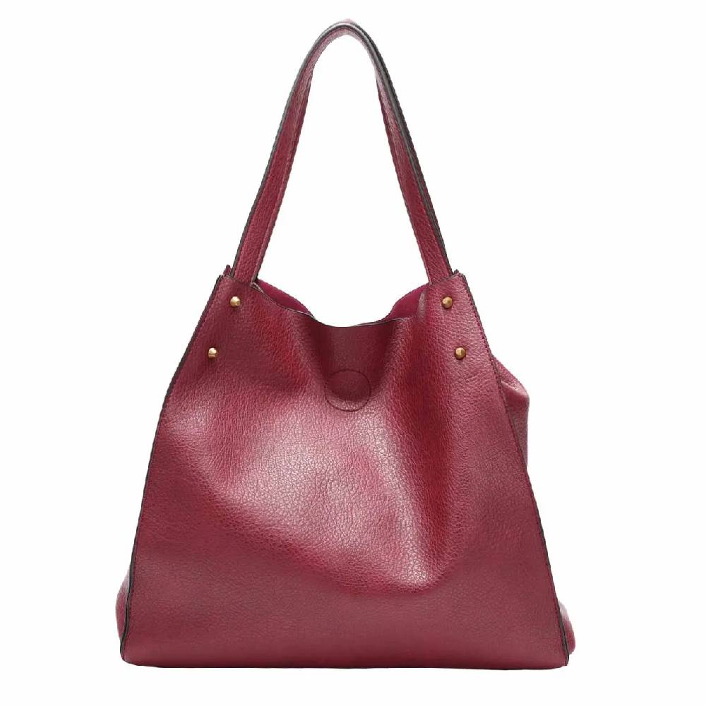 OBC DAMEN TASCHE XXL SET 2in1 Shopper Handtasche Hobo Bag Schultertasche Cross Over Body Bag Umhängetasche Crossbody Beuteltasche Leder Optik DIN-A4 Nieten Kostenloser Versand international