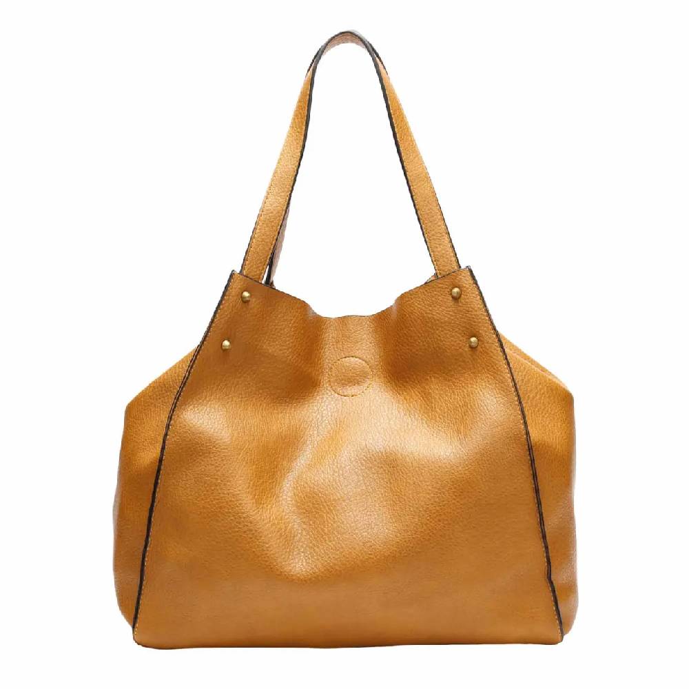 OBC DAMEN TASCHE XXL SET 2in1 Shopper Handtasche Hobo Bag Schultertasche Cross Over Body Bag Umhängetasche Crossbody Beuteltasche Leder Optik DIN-A4 Nieten Kostenloser Versand international