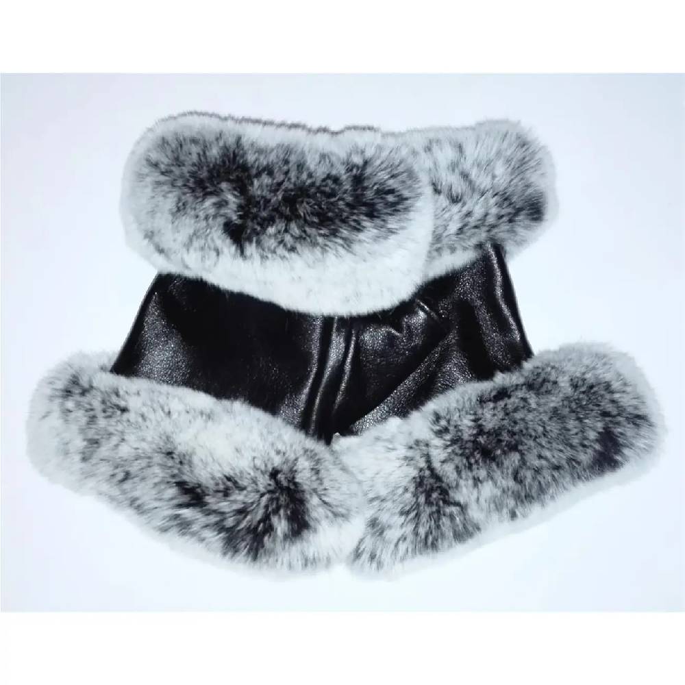 OBC DAMEN warme Handschuhe echt LEDER echt FELL Kaninfell Kaninchen Winter & Herbst Winterhandschuhe flauschig schwarz weiß grau XL Verkauf